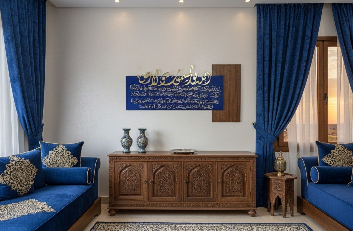 اللوحة في صالون مغربي بالأزرق