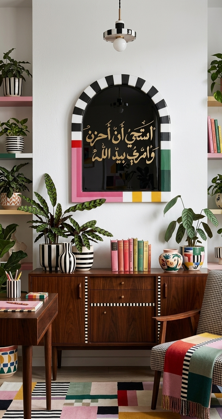 اللوحة في ركن مكتب بديكور ملوّن