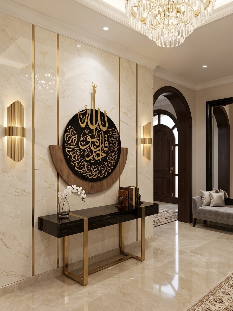 اللوحة فوق كونصول في مدخل رخامي